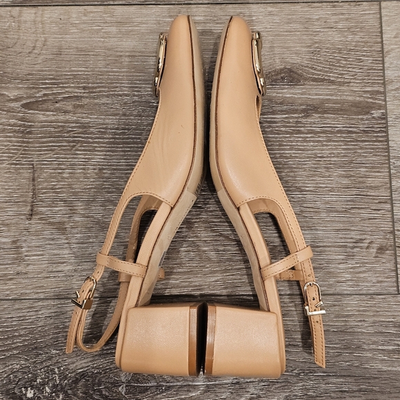 Larroude Slingback Block Heel Nude Leather Pumps Maria Tan Sz 7 - Picture 14 of 16
